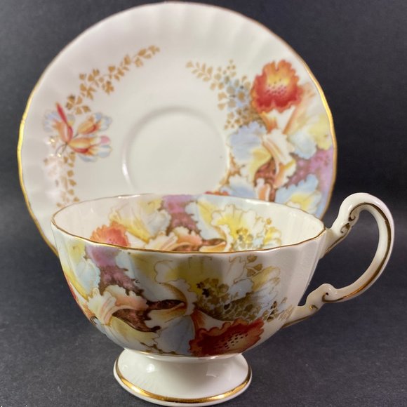 RARE !! Aynsley Bone china wide mouth yellow & brown floral # 2444 - Picture 1 of 9
